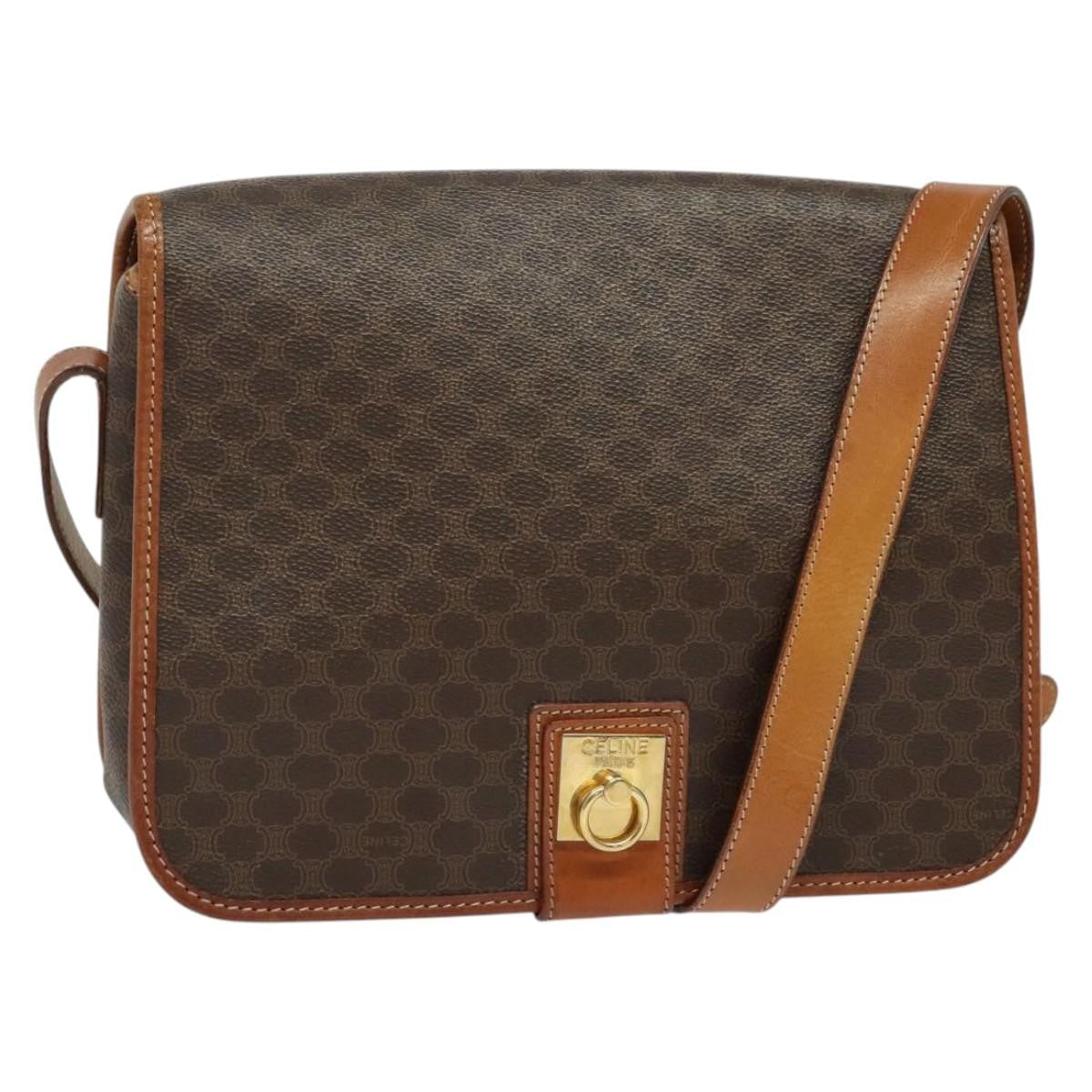 Celine Macadam Shoulder Bag Pvc Leather Brown Canvas Bag