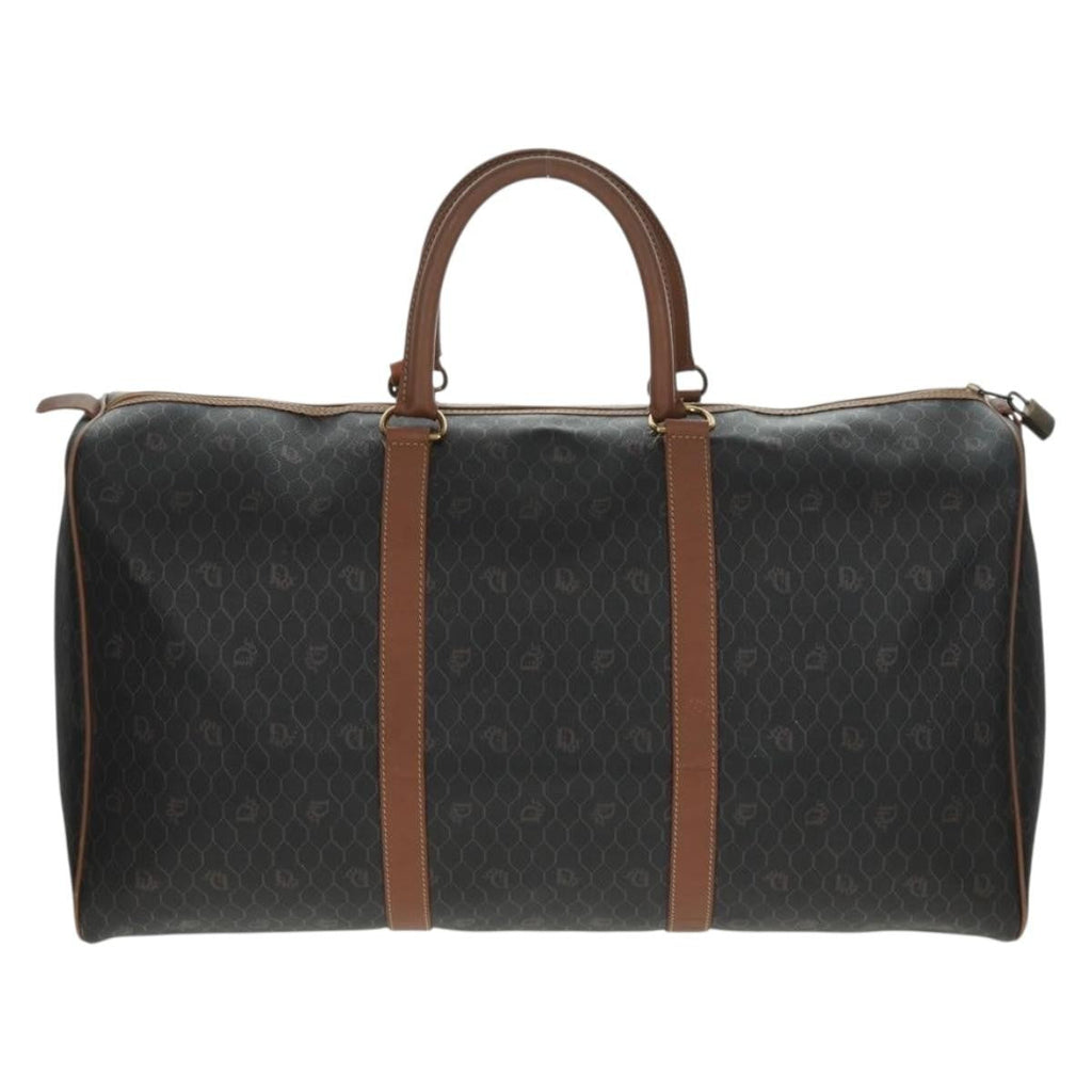 Christian Dior Vintage Honeycomb Boston Bag Canvas And Leather Black Canvas Travel Bag Bag (Pre-Owned)