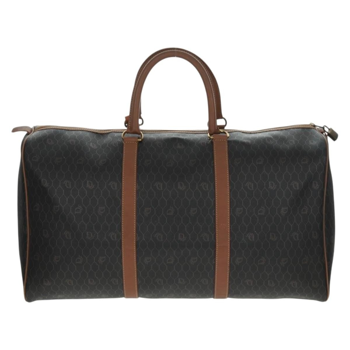 Christian Dior Vintage Honeycomb Boston Bag Canvas And Leather Black Canvas Travel Bag Bag (Pre-Owned)