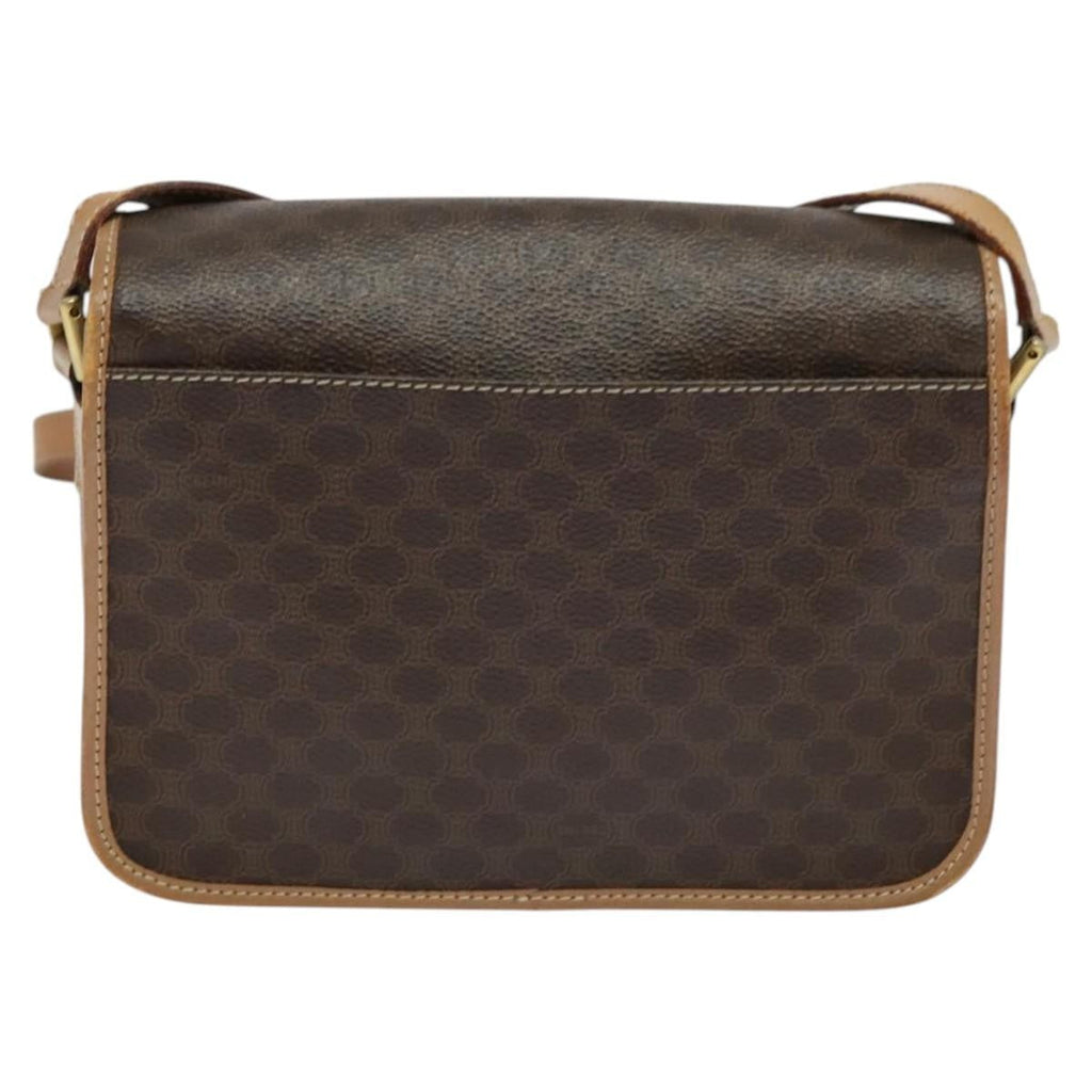 Celine Vintage Macadam Circle Logo Shoulder Bag Canvas And Leather Brown Canvas Shoulder Bag Bag