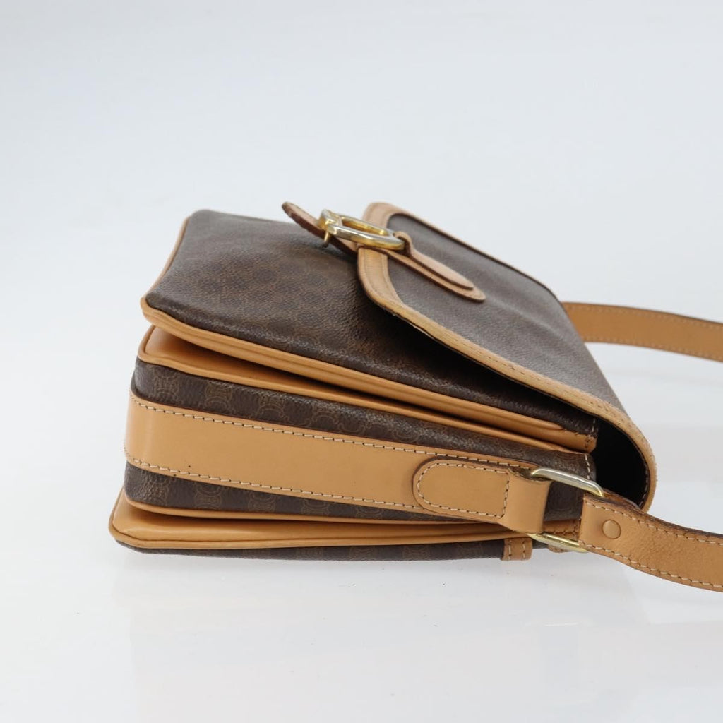 Celine Vintage Macadam Shoulder Bag Canvas And Leather Brown Canvas Shoulder Bag Bag