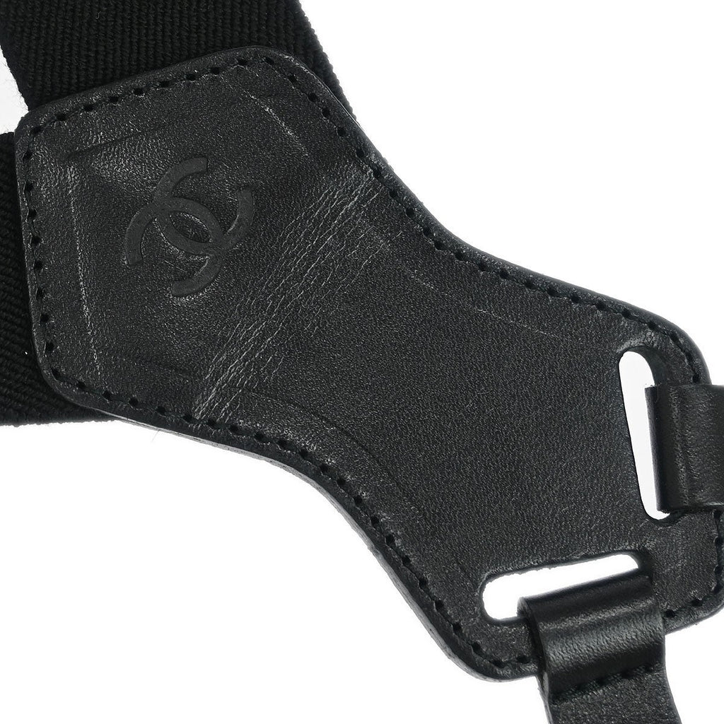 Chanel Logo Suspenders Canvas Black Canvas Belts Accessory