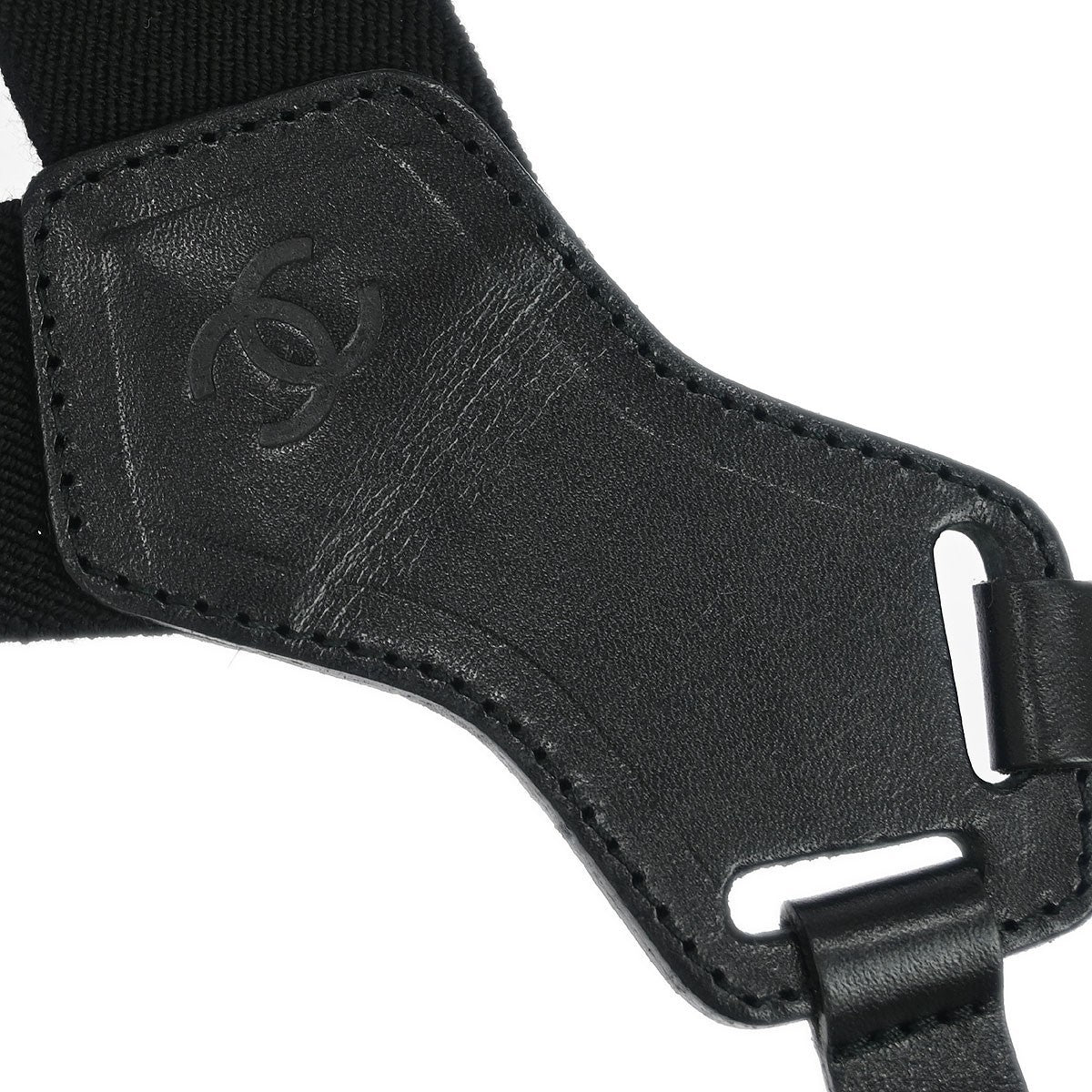 Chanel Logo Suspenders Canvas Black Canvas Belts Accessory
