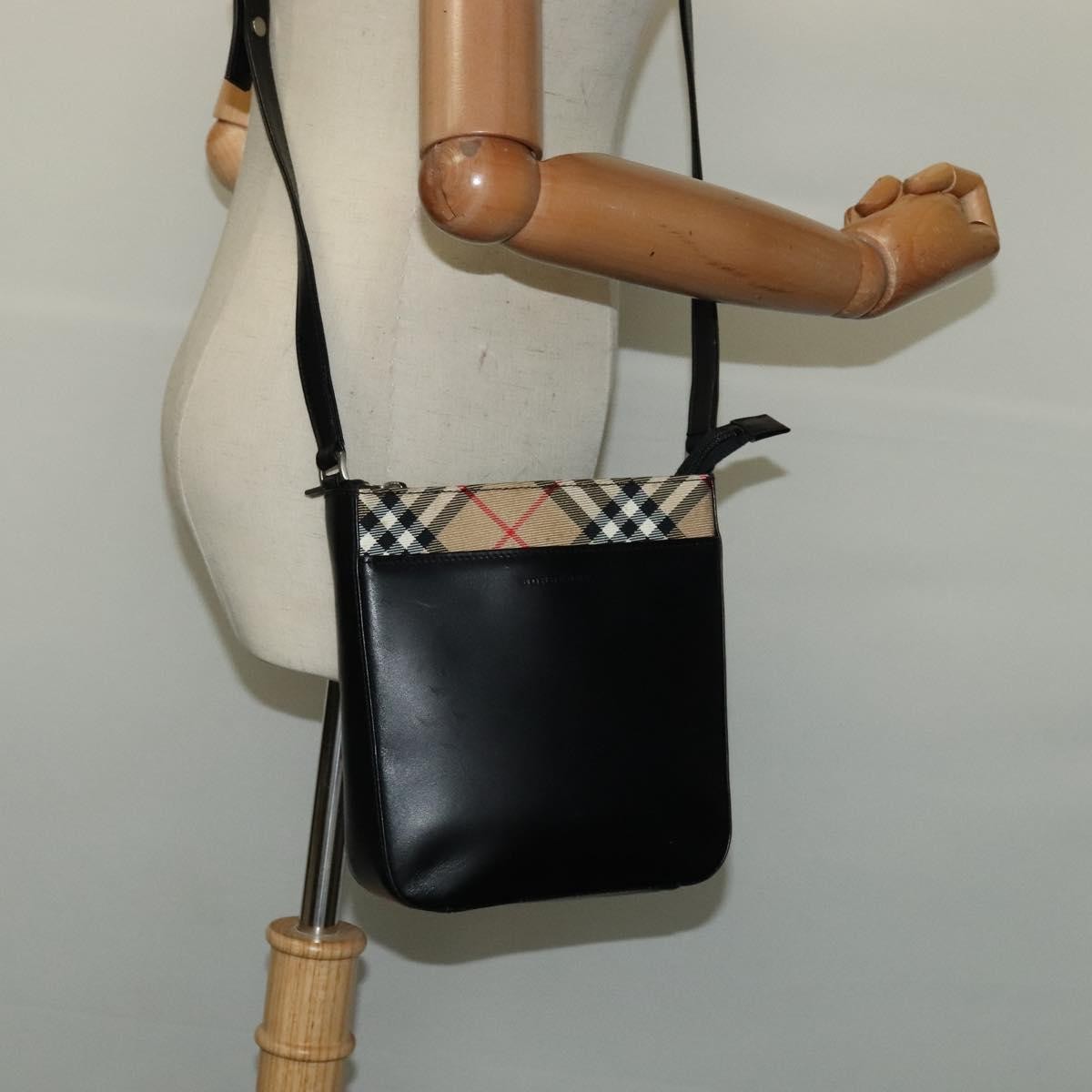 Burberry Front Pocket Flap Messenger Leather With Vintage Check Canvas Black Leather Bag