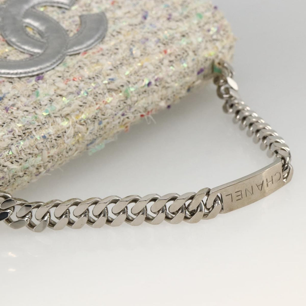 Chanel Vintage Cc Chain Top Handle Bag Quilted Tweed White Tweed Handbag