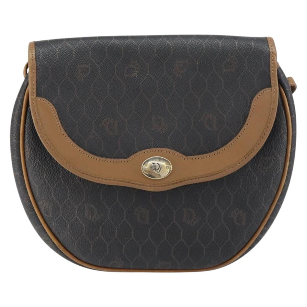 Christian Dior Vintage Honeycomb Flap Crossbody Bag Coated Canvas Black Canvas Shoulder Bag Bag (Pre-Owned)