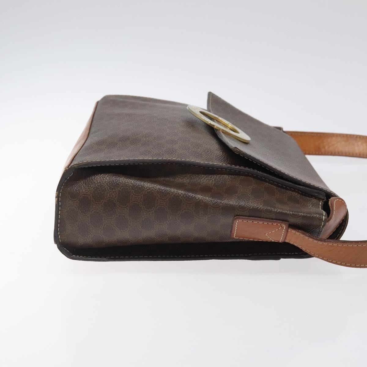 Celine Vintage Macadam Circle Logo Shoulder Bag Canvas And Leather Brown Canvas Shoulder Bag Bag