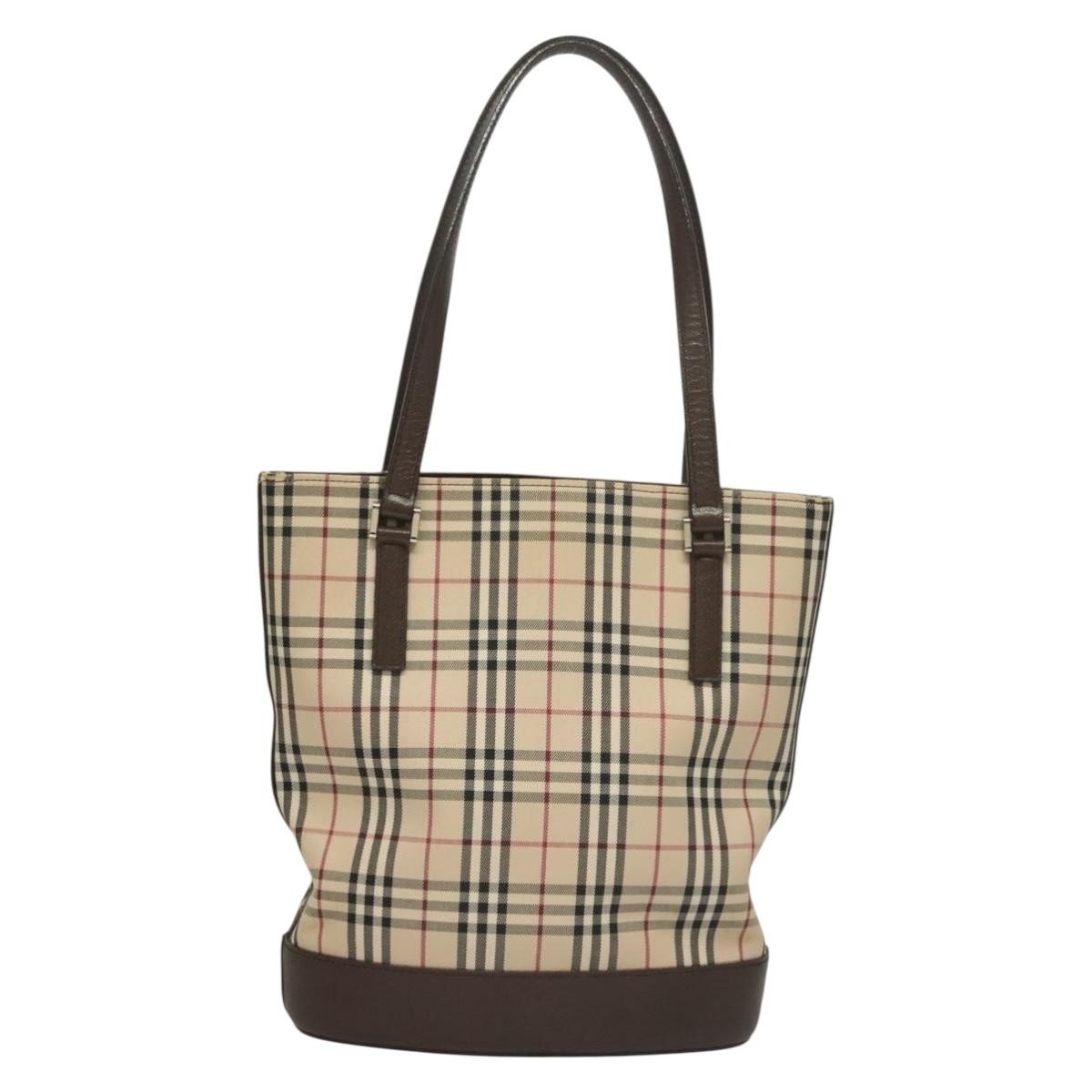 Burberry Nova Check Tote Canvas Check Pattern Beige Canvas Tote Bag