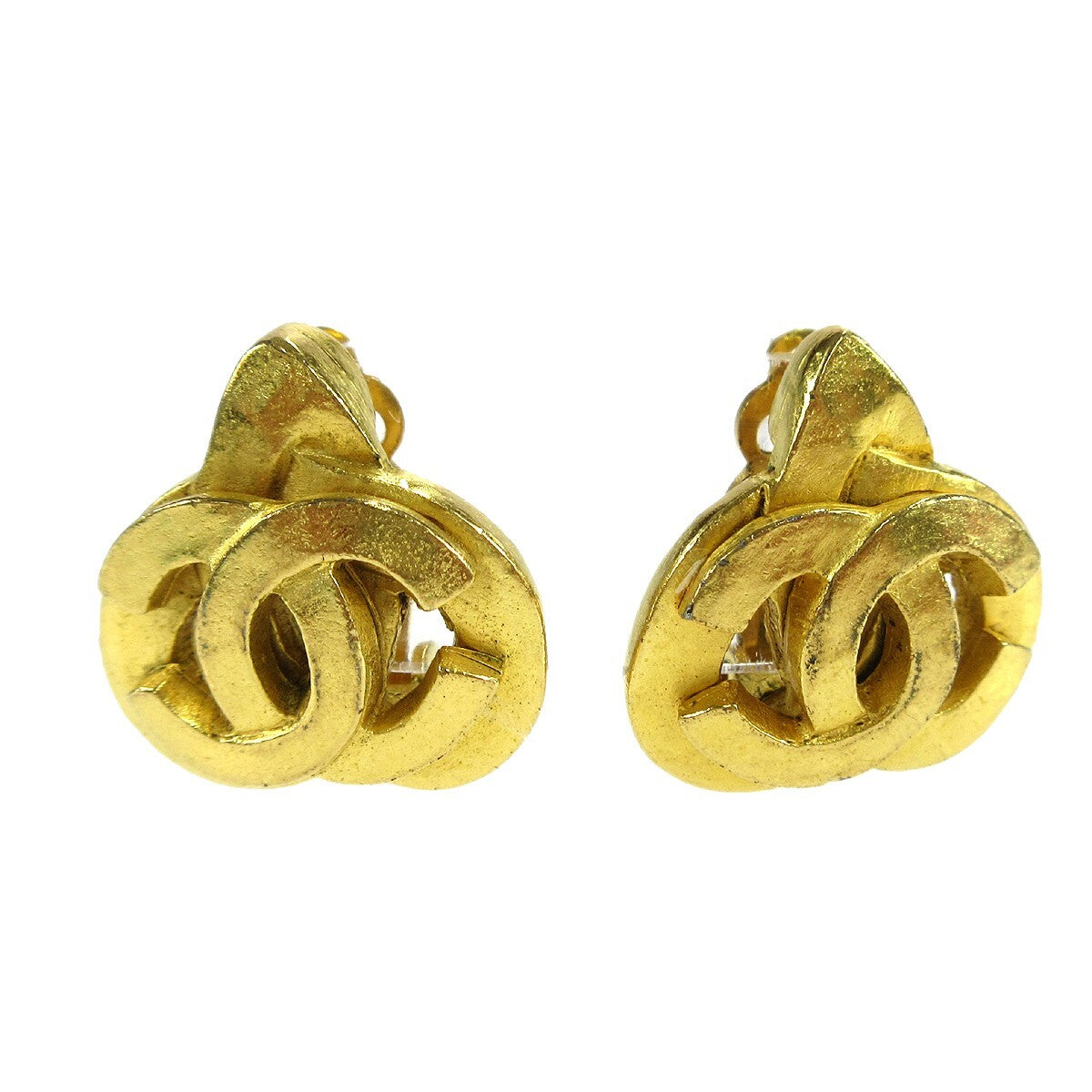 Chanel Vintage Cc Heart Clip-On Earrings Metal Gold Gold_Plated Earrings Jewelry