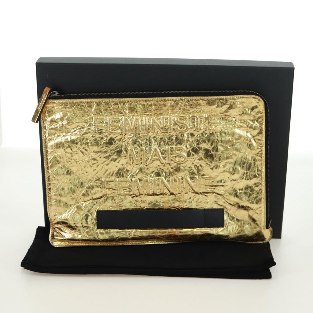 Chanel Feminine Pouch Crinkled Leather Gold Leather Clutche & Pouche Bag