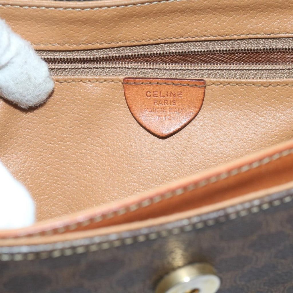 Celine Vintage Macadam Circle Logo Shoulder Bag Canvas And Leather Brown Canvas Shoulder Bag Bag