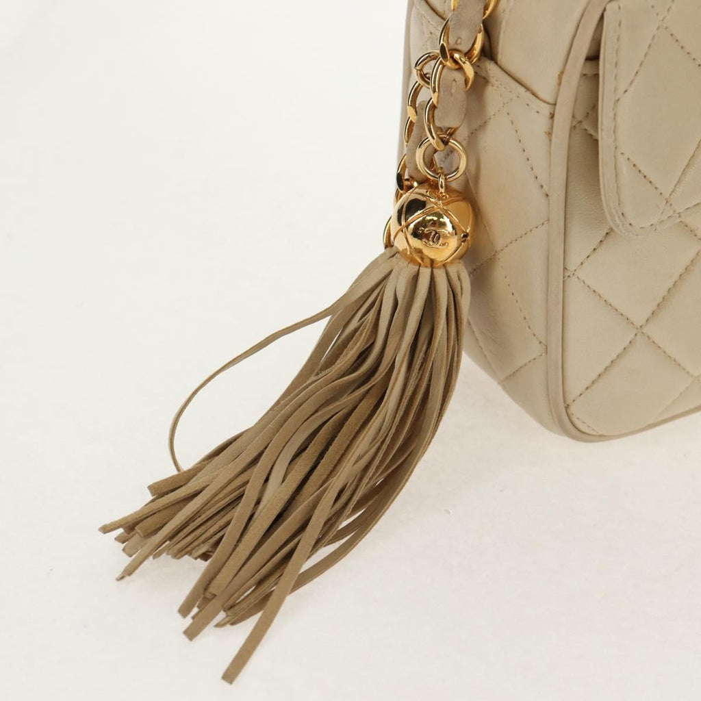 Chanel Chain Flap Shoulder Bag Quilted Lambskin Beige Leather Shoulder Bag Bag