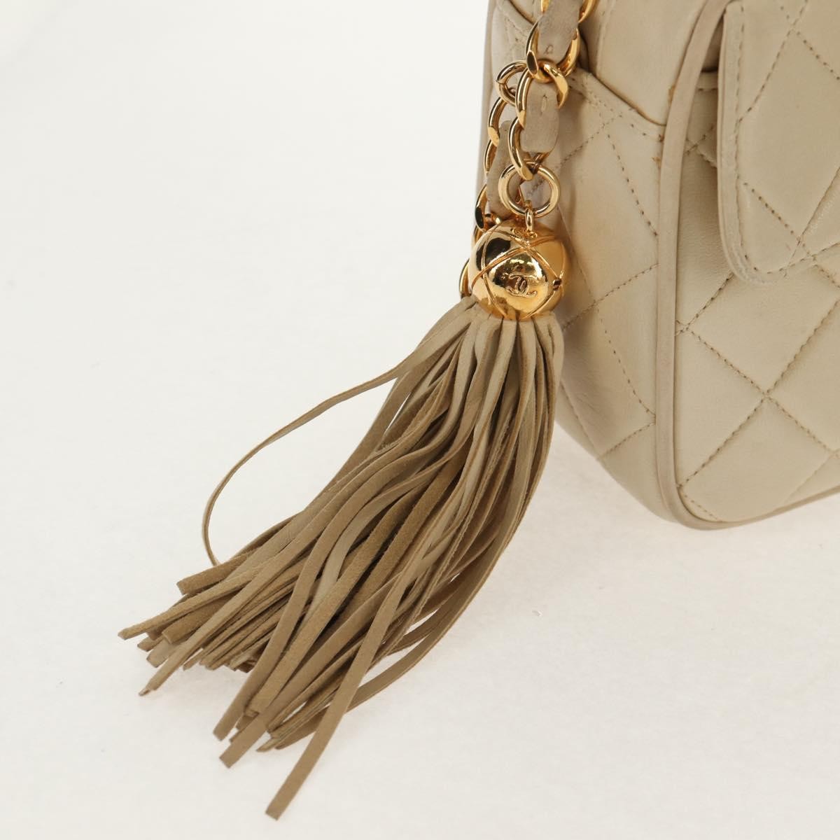 Chanel Chain Flap Shoulder Bag Quilted Lambskin Beige Leather Shoulder Bag Bag