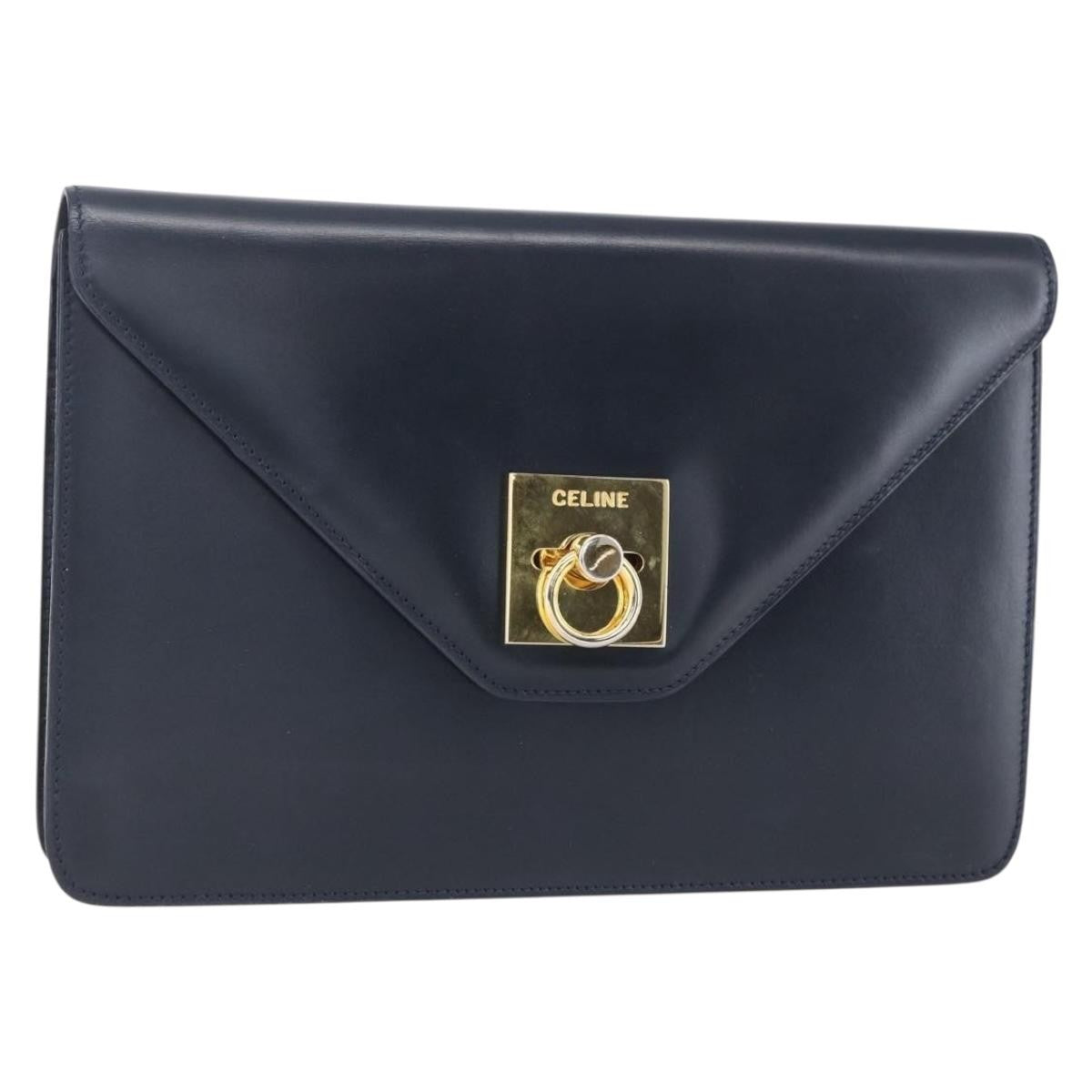 Celine Clutch Bag Leather Navy Leather Clutche & Pouche Bag