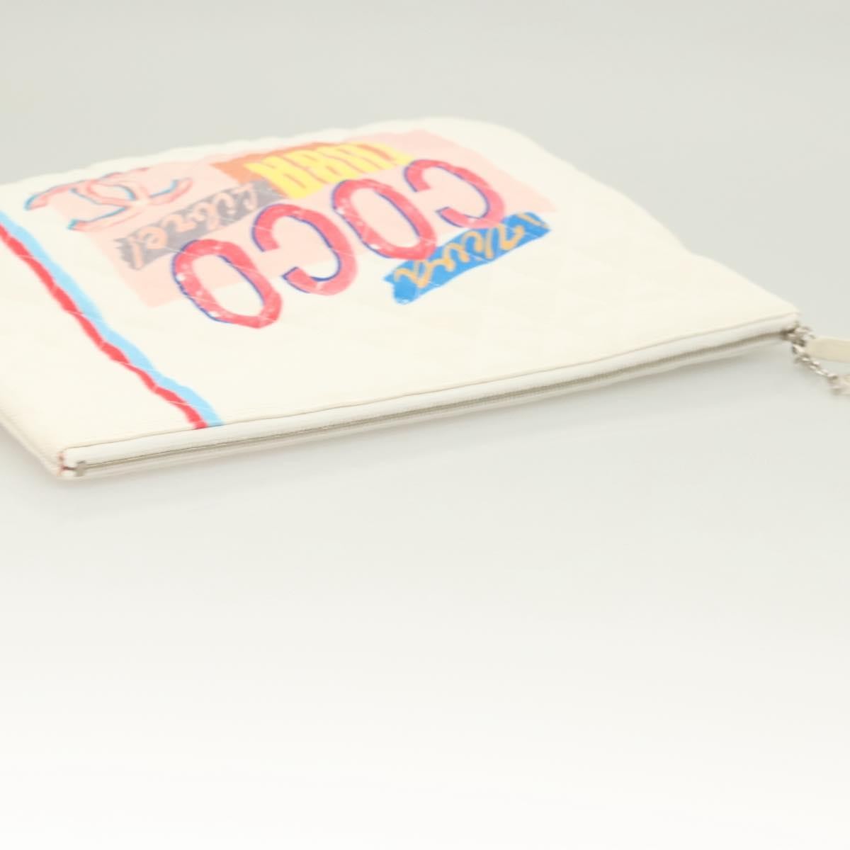 Chanel Coco Cuba Pouch Printed Quilted Canvas White Canvas Bag
