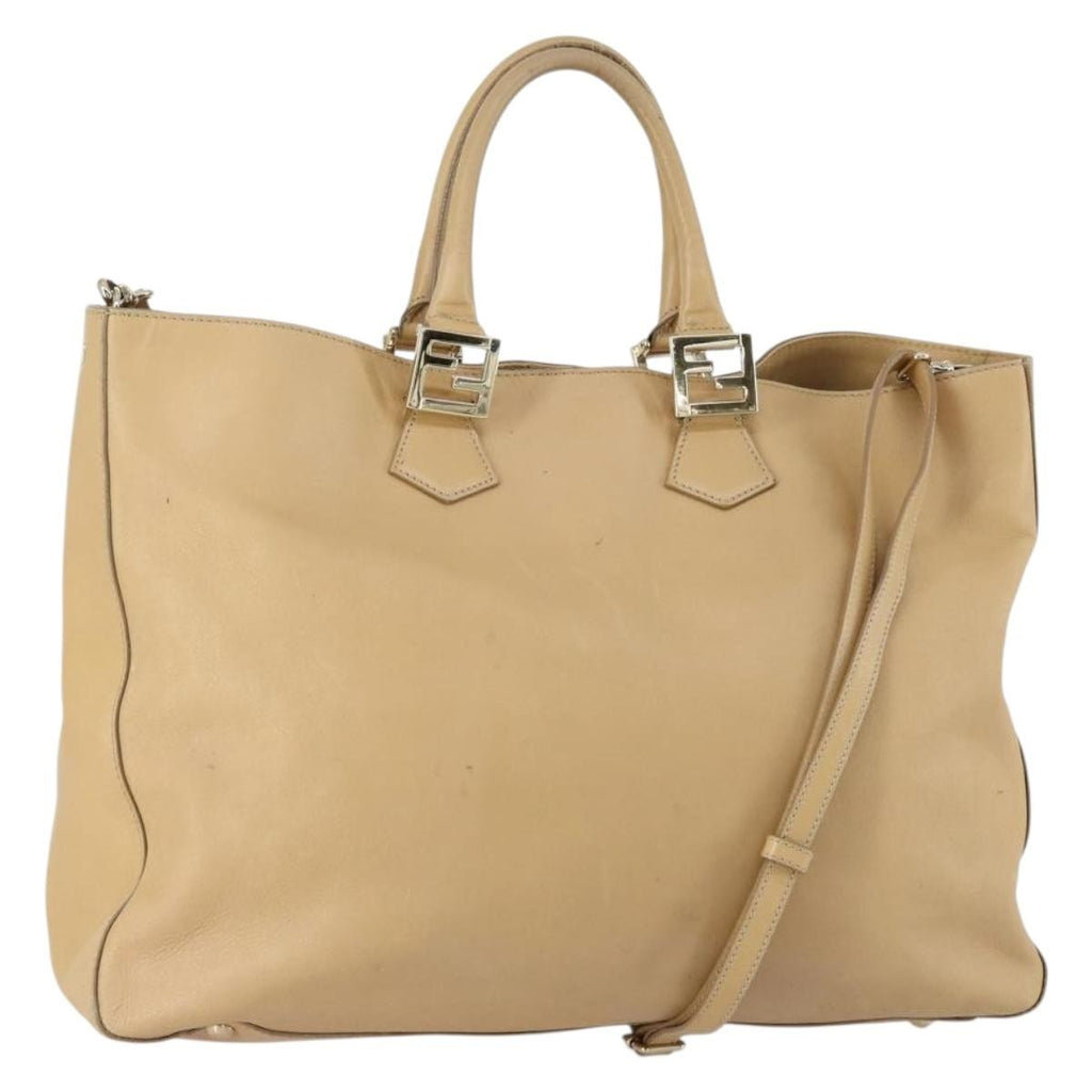 Fendi Twins Tote Leather Beige Leather Tote Bag Bag