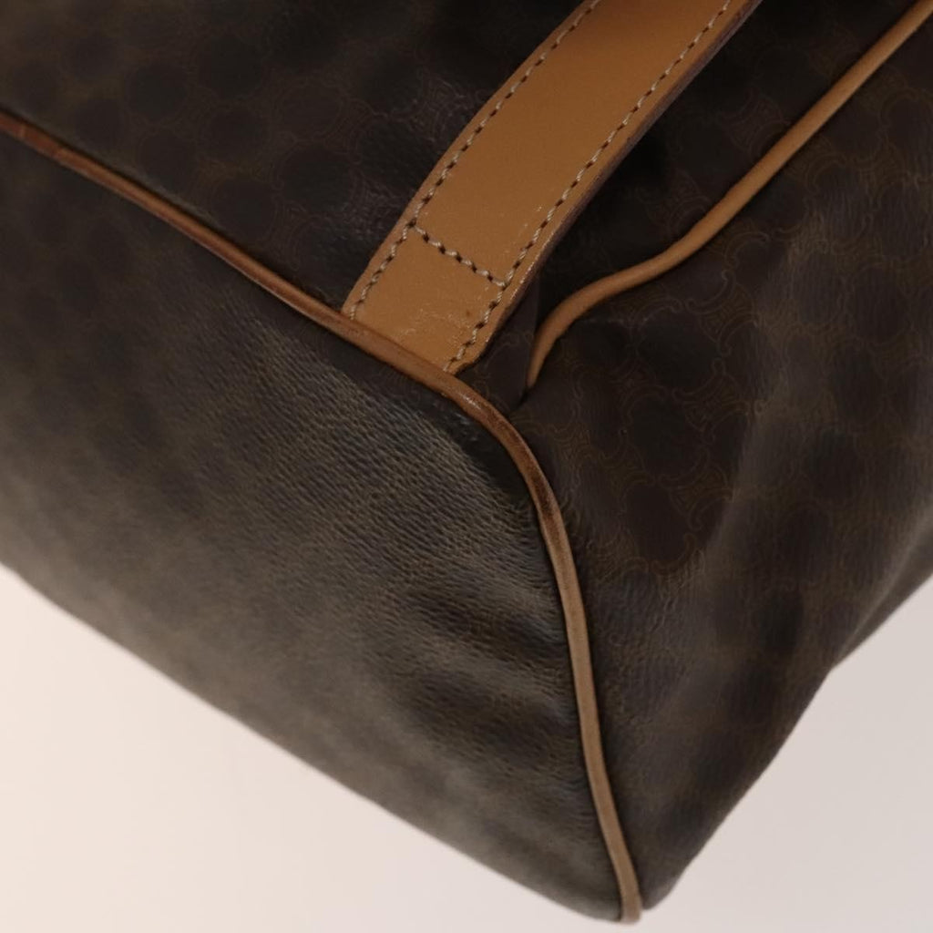 Celine Vintage Drawstring Flap Backpack Macadam Coated Canvas Brown Canvas Backpack Bag