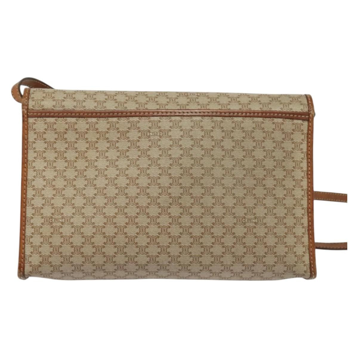 Celine Vintage Macadam Shoulder Bag Canvas And Leather Beige Canvas Bag