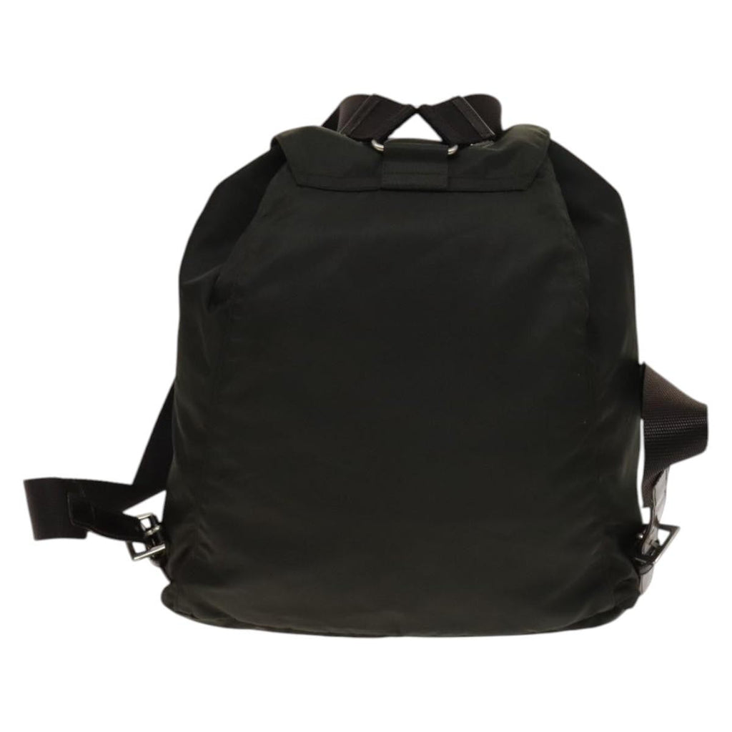 Prada Front Pocket Buckle Backpack Nylon Khaki Nylon Backpack Bag