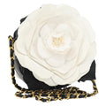 Chanel Vintage Camellia Round Evening Bag Lambskin And Satin Black Patent_Leather Clutche & Pouche Bag