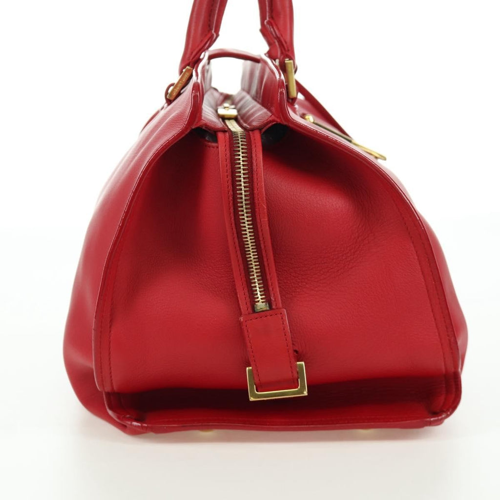 Saint Laurent Classic Y Cabas Leather Red Leather Handbag (Pre-Owned)