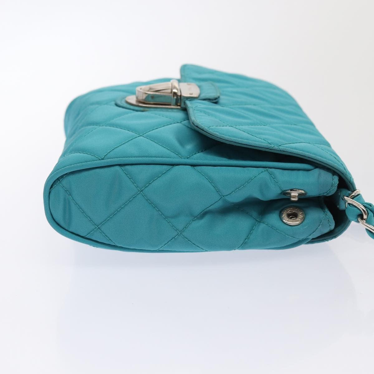 Prada Pushlock Chain Flap Bag Quilted Tessuto Turquoise Nylon Shoulder Bag Bag