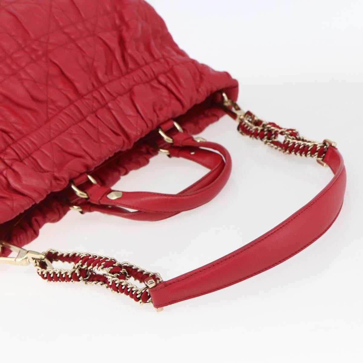 Christian Dior Delices Tote Cannage Quilt Leather Red Leather Tote Bag Bag (Pre-Owned)