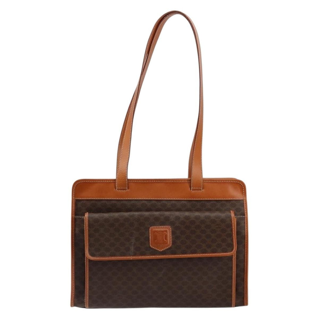 Celine Vintage Macadam Tote Bag Canvas And Leather Brown Canvas Tote Bag Bag