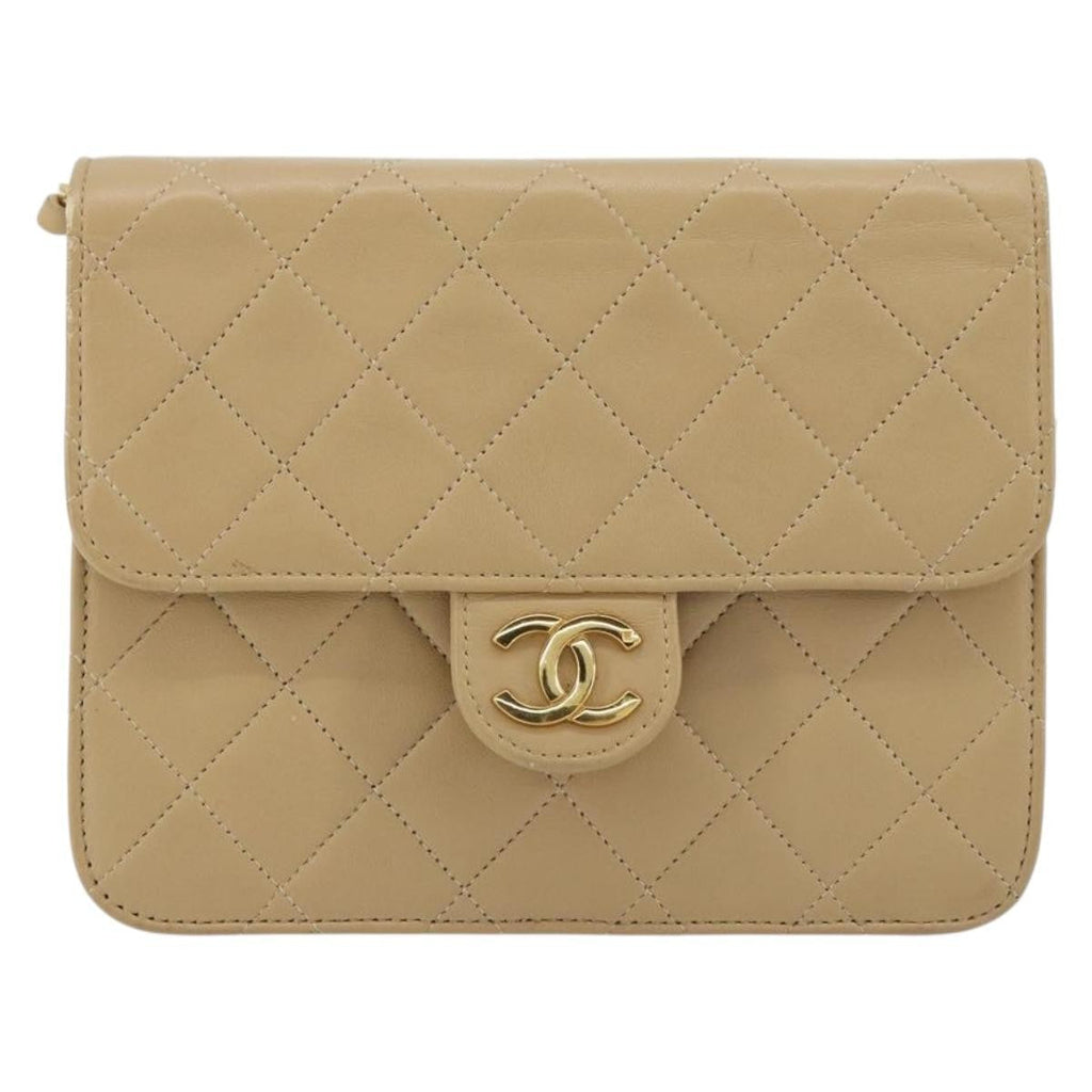 Chanel Vintage Clutch With Chain Quilted Leather Beige Leather Shoulder Bag Bag