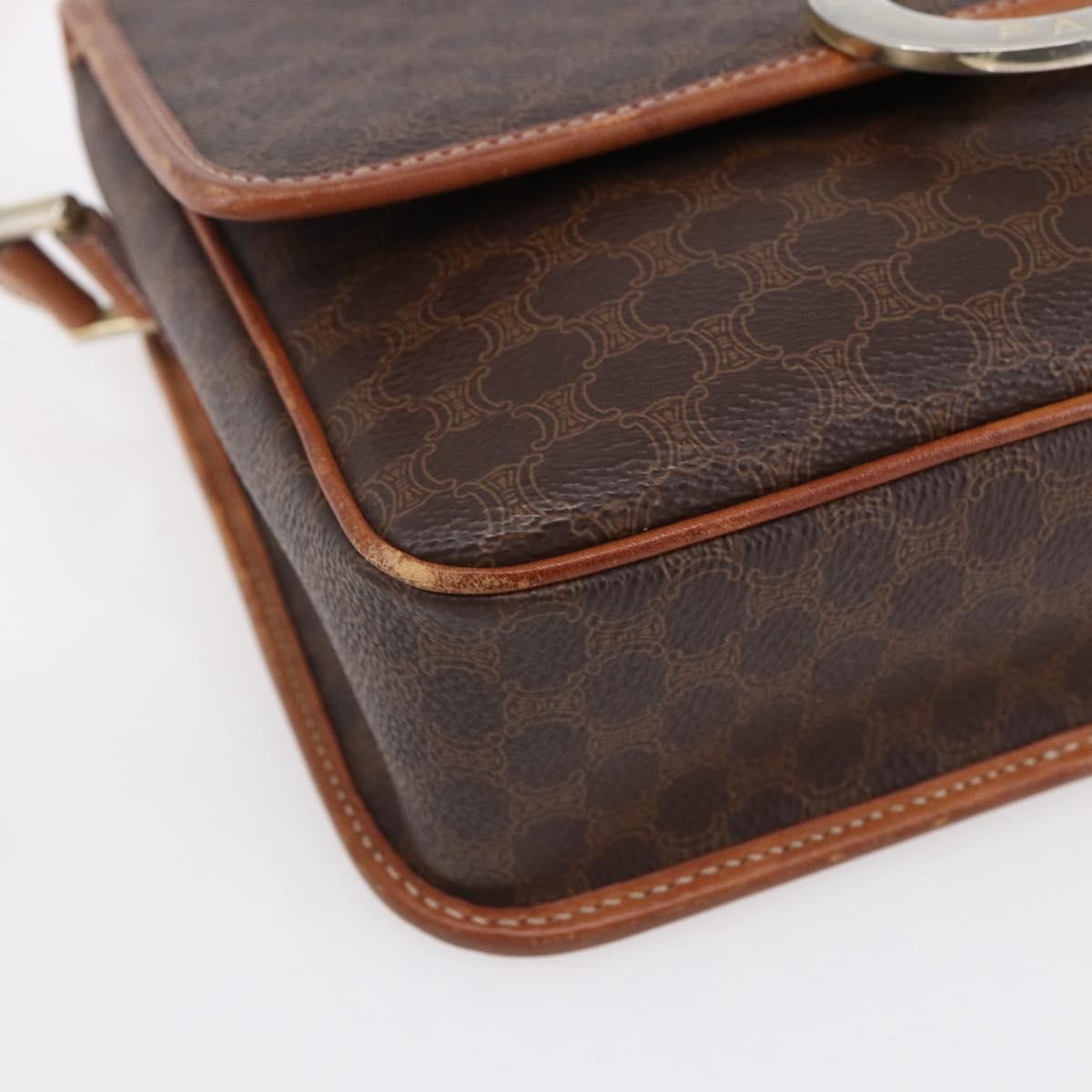 Celine Vintage Macadam Circle Logo Shoulder Bag Canvas And Leather Brown Canvas Shoulder Bag Bag