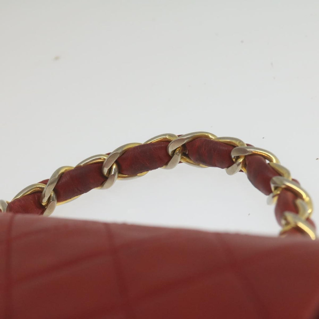 Chanel Vintage Square Chain Handle Flap Bag Quilted Lambskin Red Leather Handbag