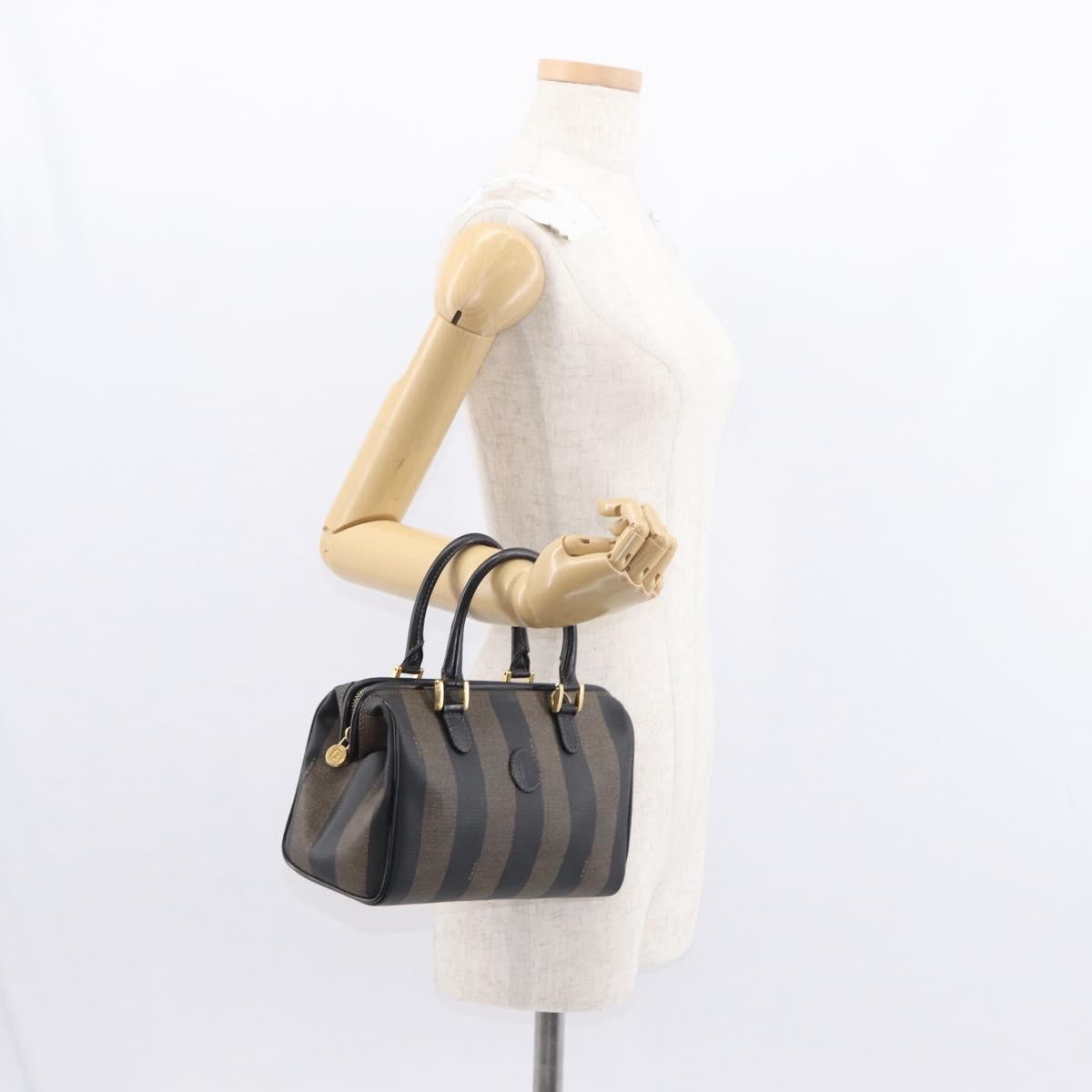 Fendi Vintage Pequin Convertible Boston Bag Coated Canvas Brown Canvas Travel Bag Bag