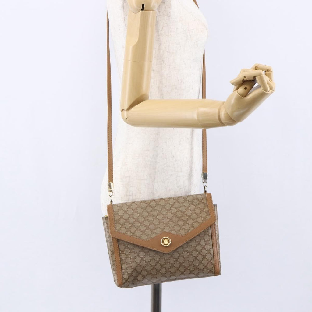 Celine Vintage Macadam Shoulder Bag Canvas And Leather Beige Canvas Shoulder Bag Bag