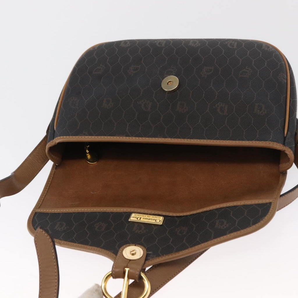 Christian Dior Vintage Honeycomb Flap Crossbody Bag Canvas And Leather Black Canvas Shoulder Bag Bag (Pre-Owned)