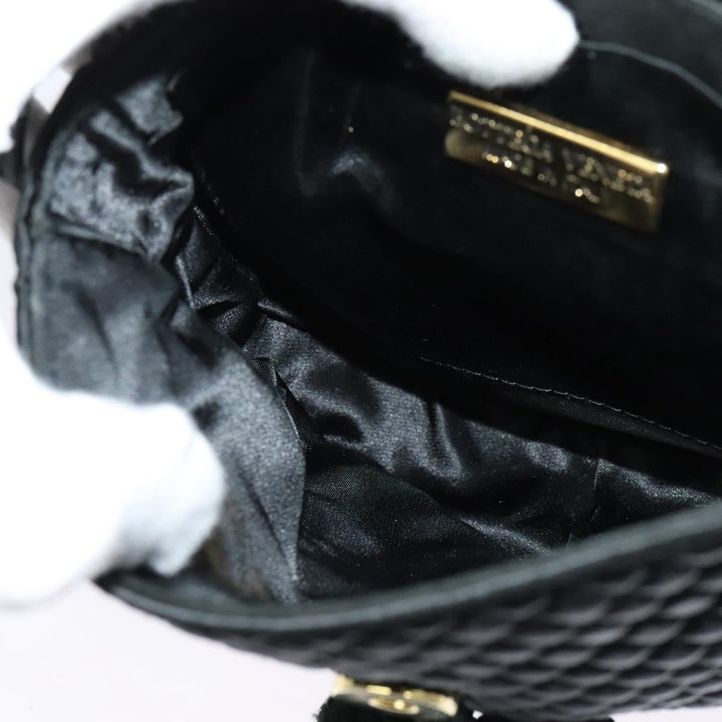 Bottega Veneta Intrecciato Clutch Bag Calfskin Black Satin Shoulder Bag Bag