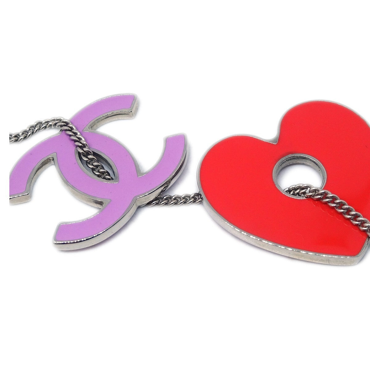 Chanel Cc And Heart Pendant Necklace Metal Silver Silver_Plated Necklace Jewelry