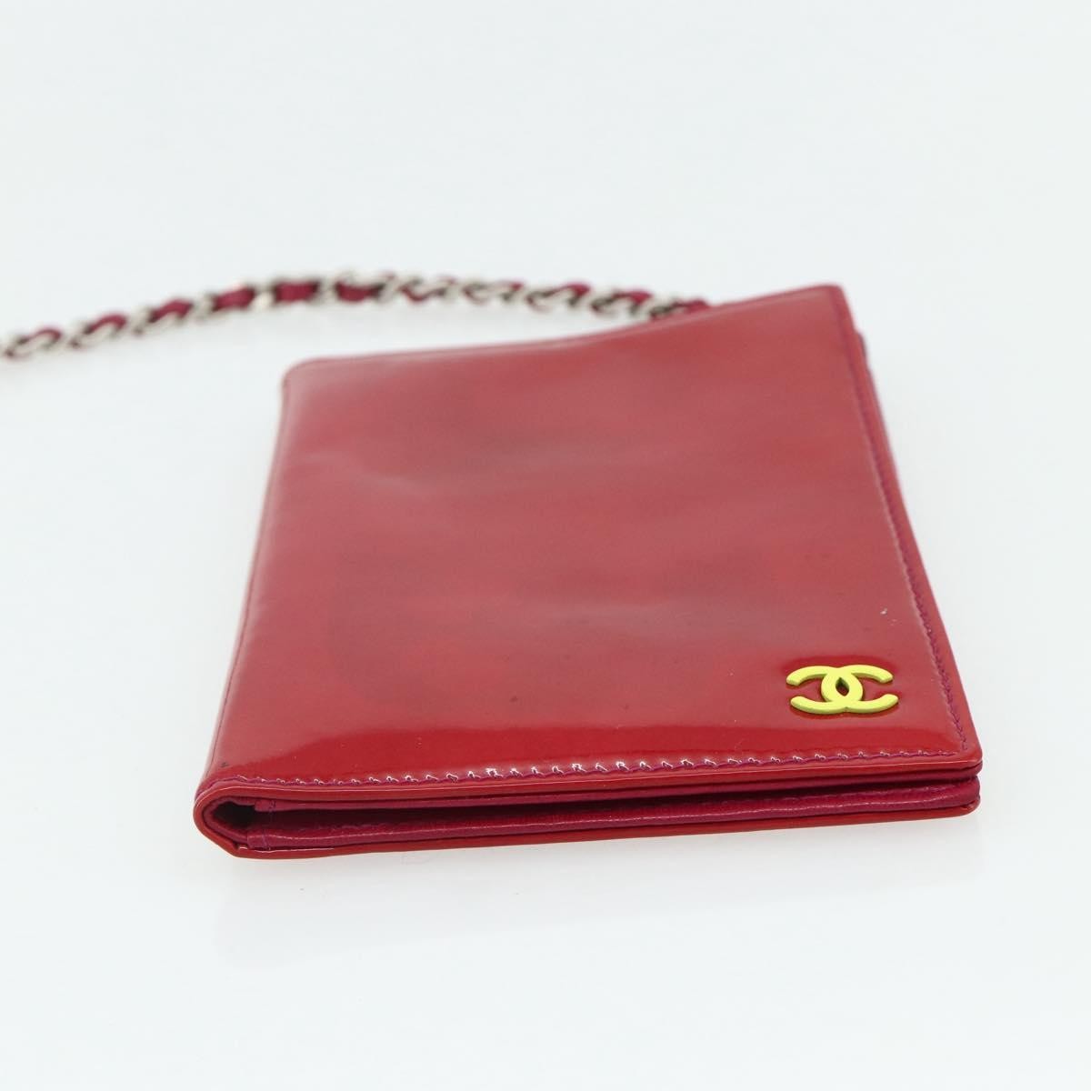 Chanel Vintage Cc Bifold Card Holder Patent Leather Red Patent_Leather Card Holders Accessory