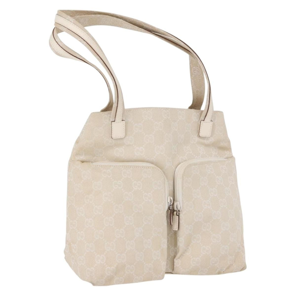 Gucci Double Pocket Tote Gg Canvas Ecru Canvas Handbag (Pre-Owned)