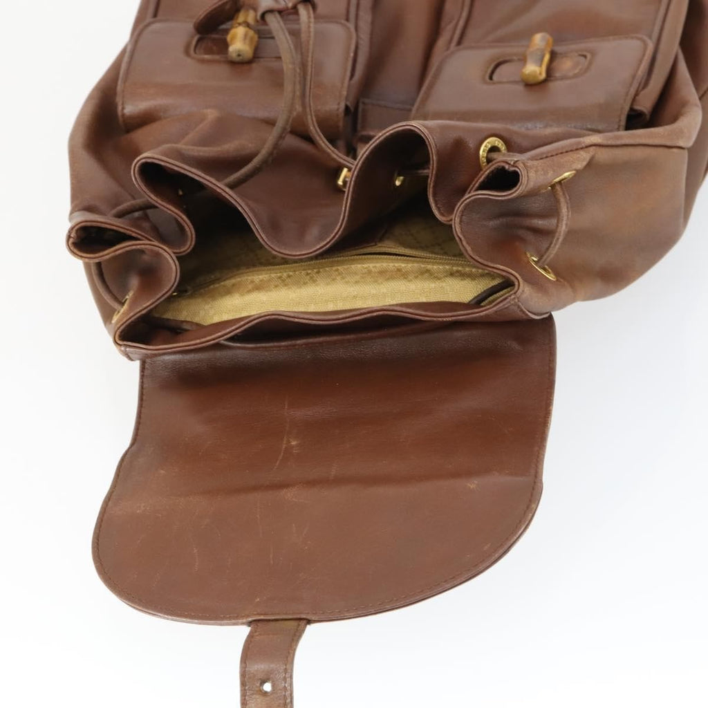 Gucci Vintage Bamboo Backpack Leather Brown Leather Backpack Bag (Pre-Owned)