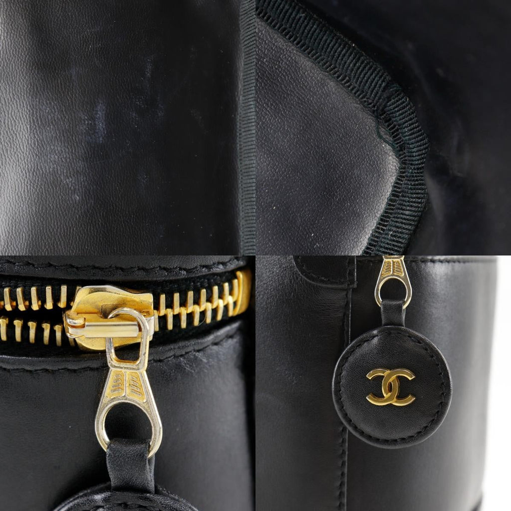 Chanel Vintage Cosmetic Case Leather Black Leather Clutche & Pouche Bag