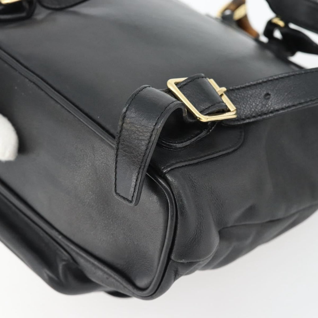 Gucci Vintage Bamboo Backpack Leather Black Leather Backpack Bag (Pre-Owned)
