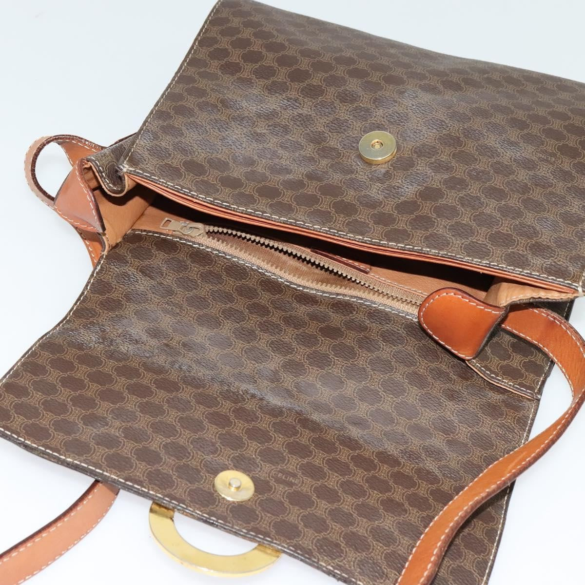 Celine Vintage Macadam Circle Logo Shoulder Bag Canvas And Leather Brown Canvas Shoulder Bag Bag