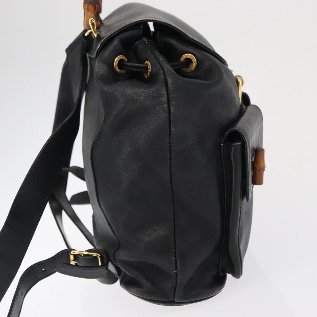 Gucci Vintage Bamboo Backpack Leather Black Leather Backpack Bag (Pre-Owned)