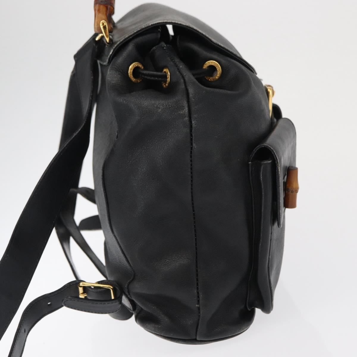 Gucci Vintage Bamboo Backpack Leather Black Leather Backpack Bag (Pre-Owned)