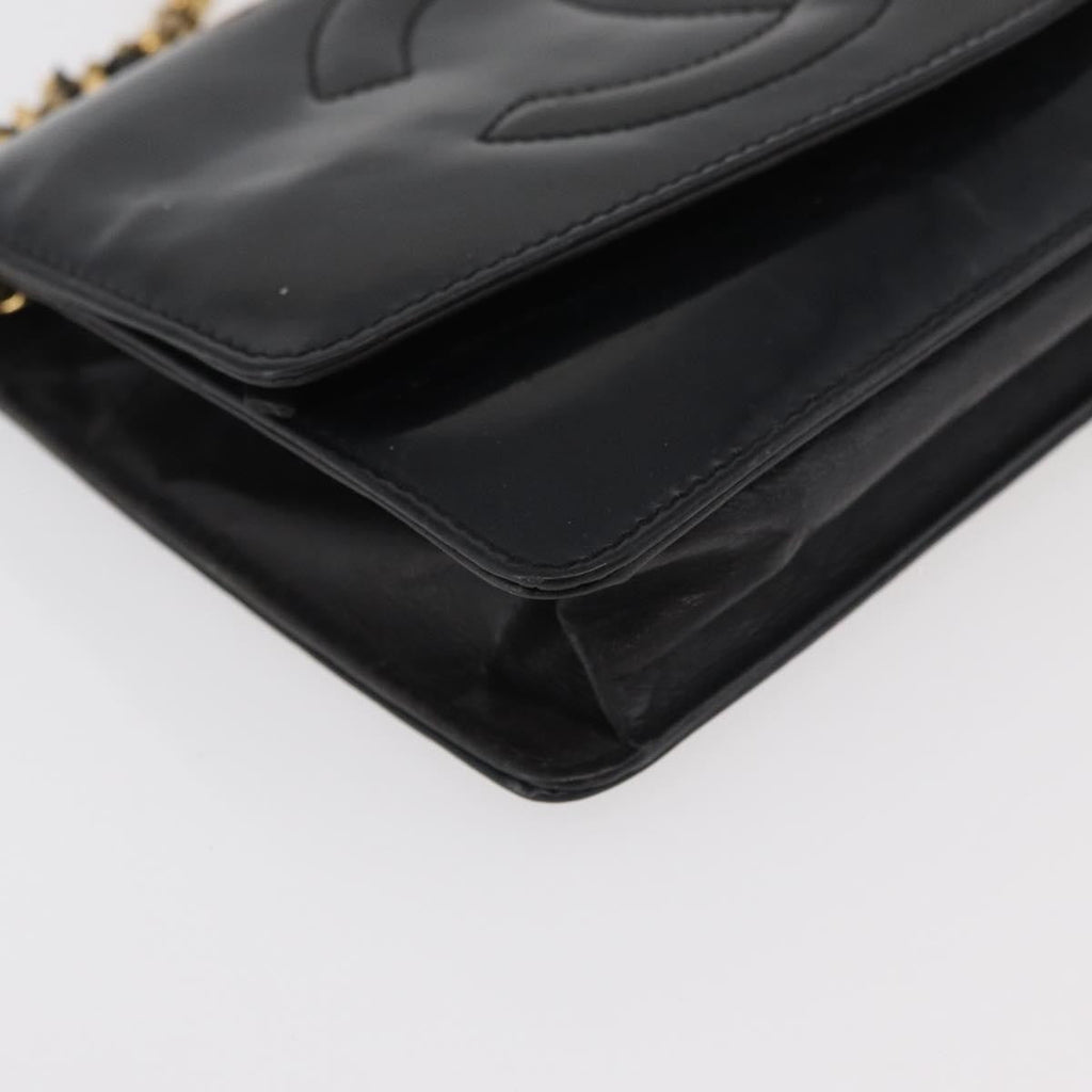 Chanel Vintage Cc Wallet On Chain Patent Black Patent_Leather Shoulder Bag Bag