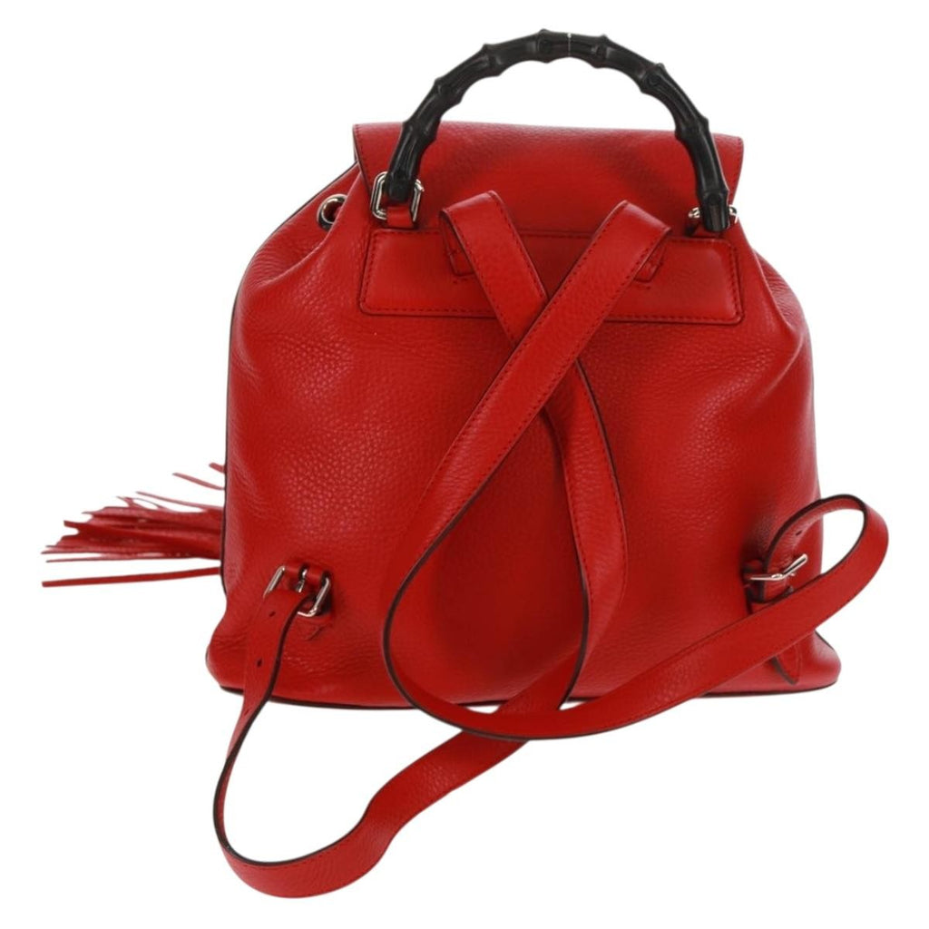 Gucci Bamboo Tassel Backpack Leather Red Leather Backpack Bag (Pre-Owned)