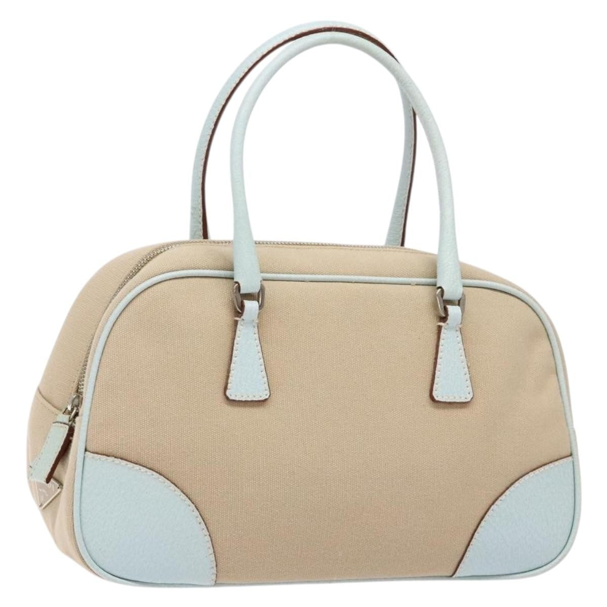 Prada Bauletto Bag Canvas With Leather Beige Canvas Bag
