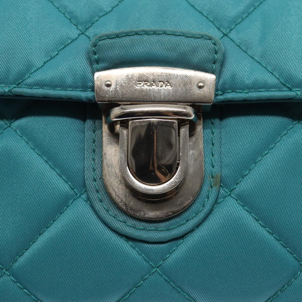Prada Pushlock Chain Flap Bag Quilted Tessuto Turquoise Nylon Shoulder Bag Bag