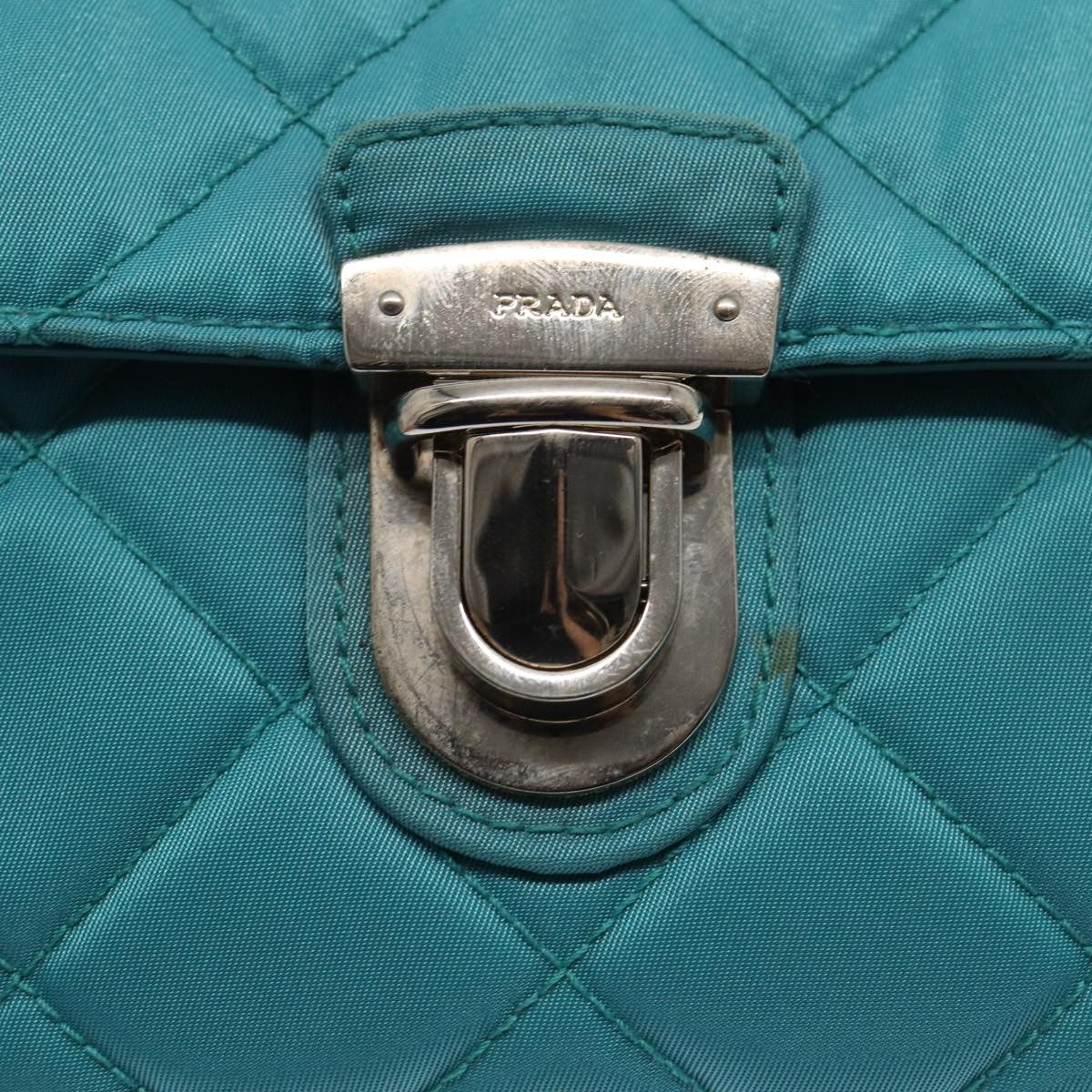 Prada Pushlock Chain Flap Bag Quilted Tessuto Turquoise Nylon Shoulder Bag Bag