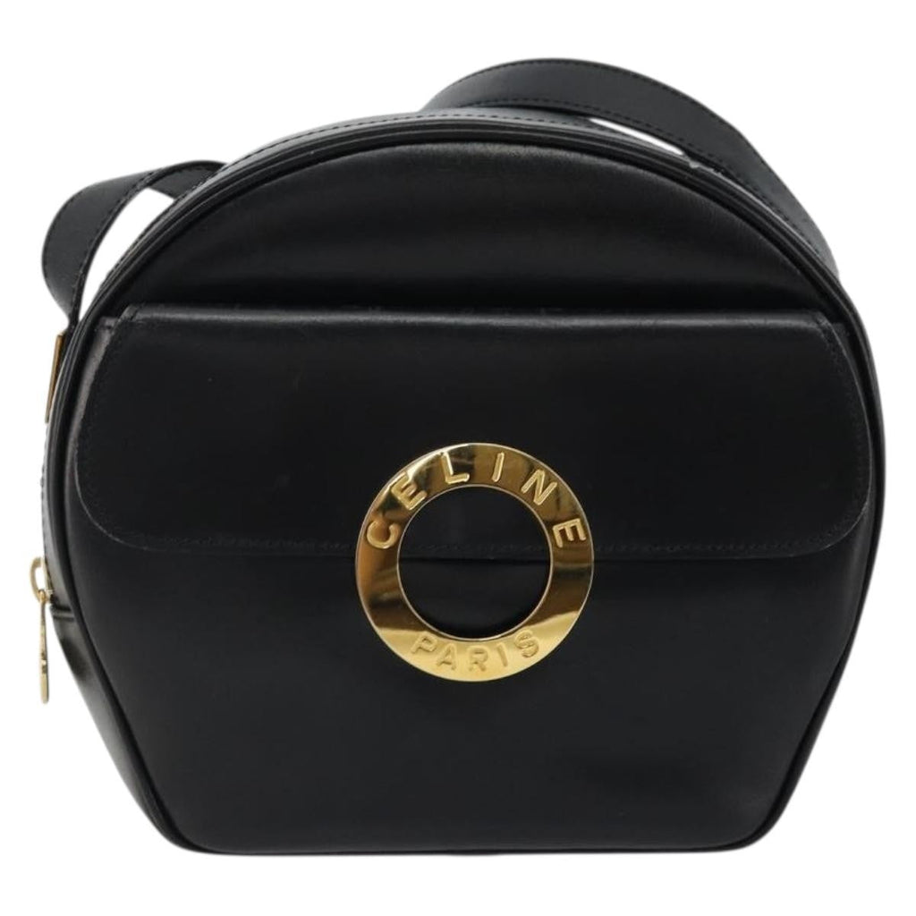 Celine Circle Logo Shoulder Bag Leather Black Leather Shoulder Bag Bag